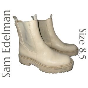 Sam Edelman - Laguna Chelsea Boots Beige Leather - Pull‑On Ankle Boot - Size 8.5